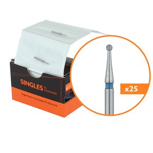 0112M Single-Use Diamond Bur, Sterile Packed, 25 Pack, 1.2mm Ø, Round, Medium, FG